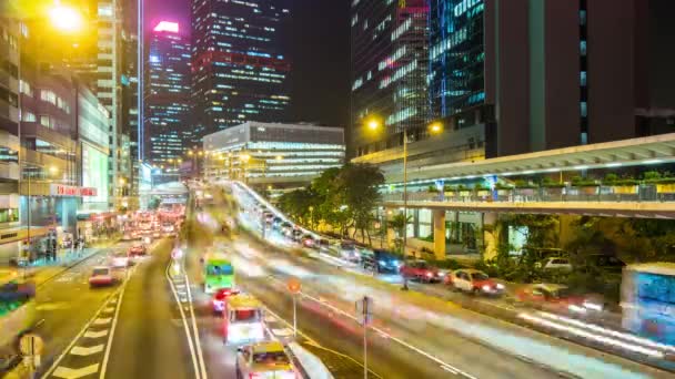 Natt Hong Kong trafik panorama — Stockvideo