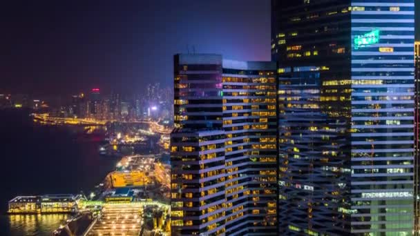 Χονγκ Κονγκ νύχτα cityscape Πανόραμα — Αρχείο Βίντεο
