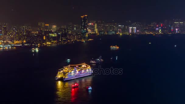 Gece Hong Kong cityscape panorama — Stok video