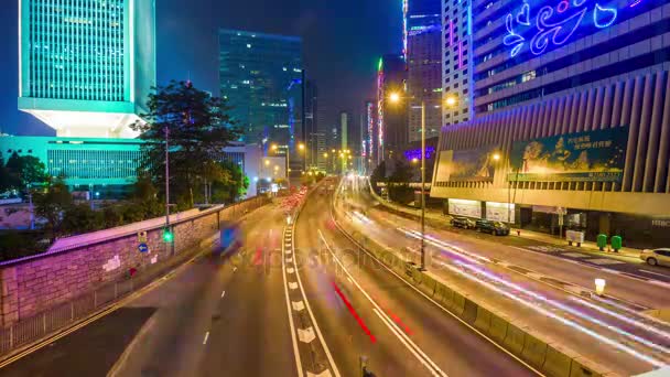 Ніч Гонконг трафіку Панорама — стокове відео