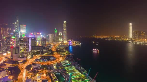 Éjszaka Hong Kong forgalom panoráma — Stock videók