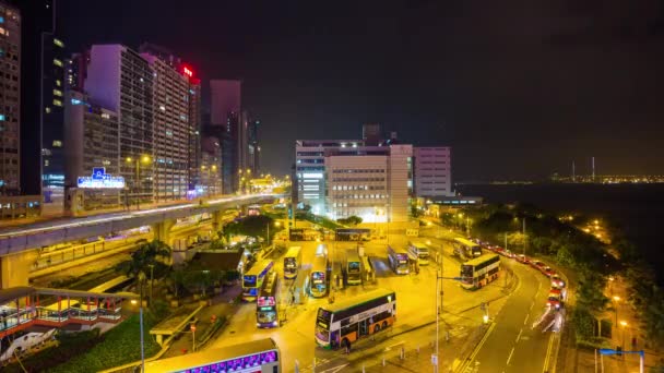 Panorama de la circulation nocturne Hong Kong — Video