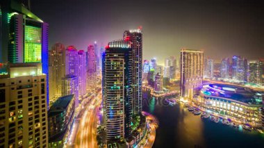 gece ışık dubai marina Panoraması