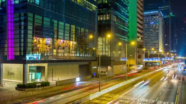 Natt Hong Kong trafik panorama — Stockvideo