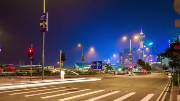 Night Hong Kong traffic panorama — Stock Video