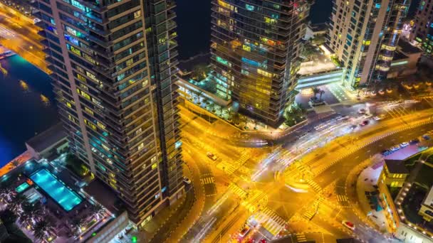 Noční světlo dubai marina panorama — Stock video