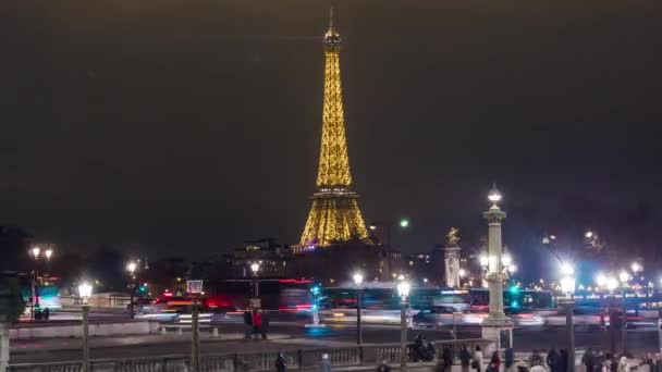 Eiffel Tower at night — Stock Video