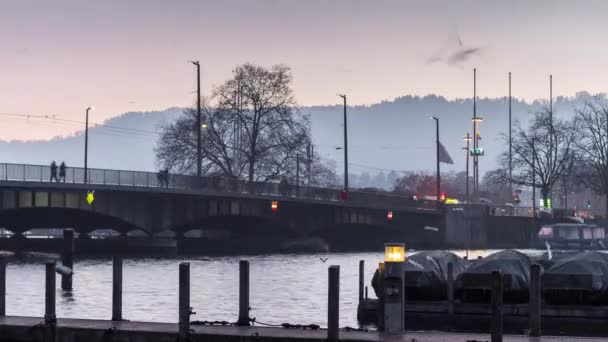 Цюріх Панорама річки трафіку — стокове відео