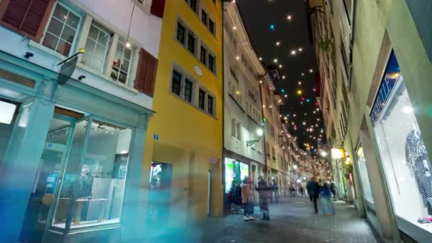 Natt ljus zurich street panorama — Stockvideo