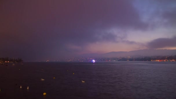 Nacht Sonnenuntergang Zürich Küstenpanorama — Stockvideo