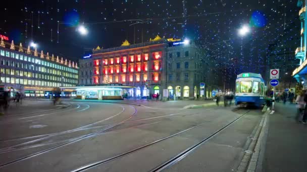 stock video River Limmat in centre of Zurich in evening