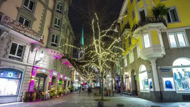 Night light zurich street panorama — Stock Video