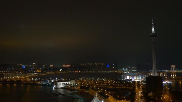 Ночная панорама острова Тайпа Макао — стоковое видео