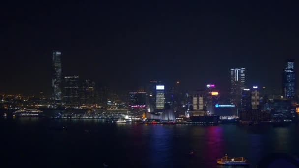 Panorama de Hong Kong por la noche — Vídeos de Stock