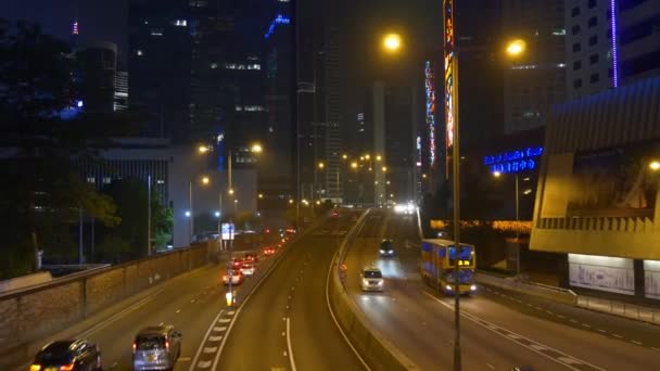 Hong kong Stadt nachts beleuchtet — Stockvideo