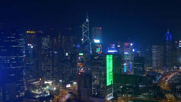Гонконг місто освітлені вночі — стокове відео