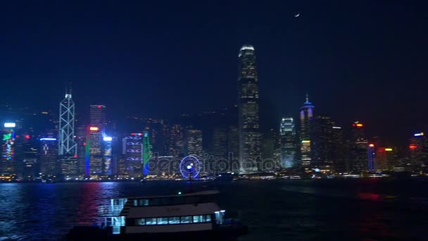 Panoráma Hong Kong éjjel — Stock videók