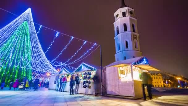 Vilnius, oświetlone w świątecznych dekoracji — Wideo stockowe