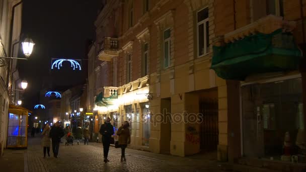 Vilna iluminada en decoración navideña — Vídeos de Stock