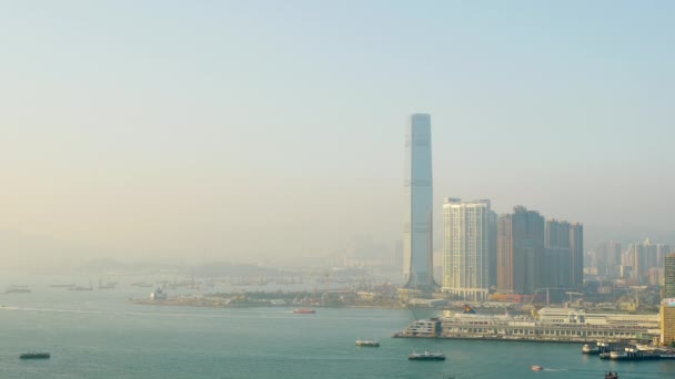 Утренняя панорама Гонконга — стоковое видео