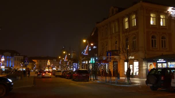 Vilnius, oświetlone w świątecznych dekoracji — Wideo stockowe