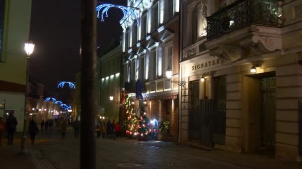 Vilnius verlicht in Kerstdecoratie — Stockvideo