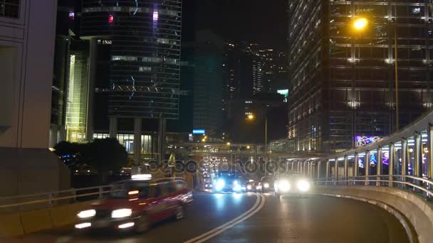 Hong kong Stadt nachts beleuchtet — Stockvideo