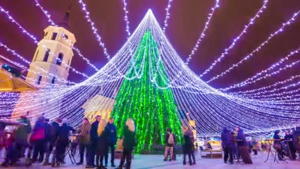 Vilnius illuminato nella decorazione natalizia — Video Stock