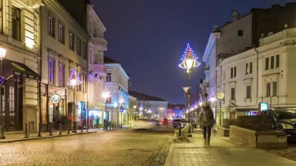 Vilnius, oświetlone w świątecznych dekoracji — Wideo stockowe