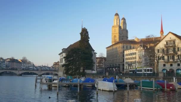 Цюрихская панорама города — стоковое видео