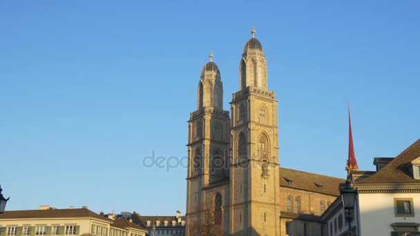 Grossmunster církev v Curychu — Stock video
