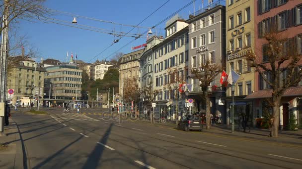 Zurique cidade rua ao pôr do sol — Vídeo de Stock