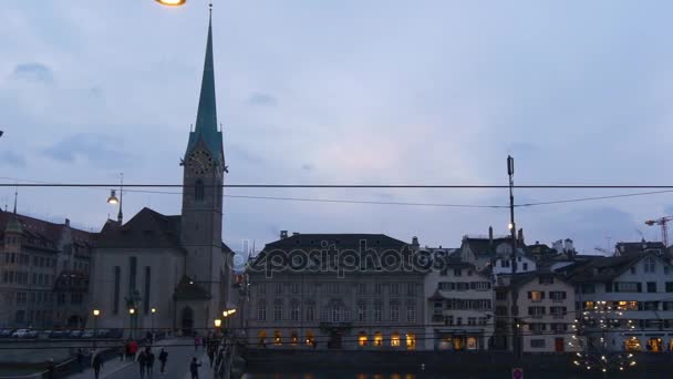 Zurich belysta i juldekoration — Stockvideo