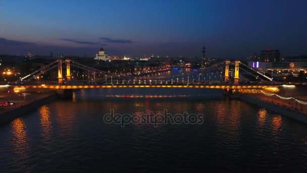 Moskou nacht rivier panorama — Stockvideo