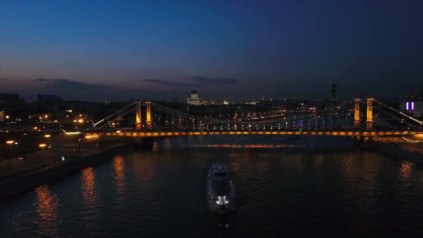 Moscow night river panorama — Stock Video