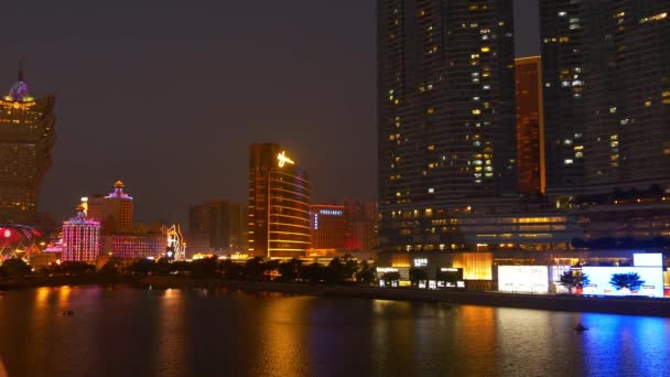 Éjszakai világító Makaó városa — Stock videók
