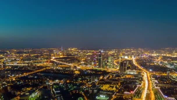 Moscow cityscape panorama at night — Stock Video