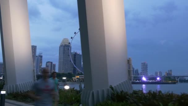 Singapur Marina Bay dönme dolap ile — Stok video