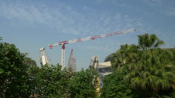 Sunny day hong kong downtown construction crane panorama 4k china — Stock Footage Sunny Day Hong Kong Downtown Construction Crane Panorama China Stock Footage