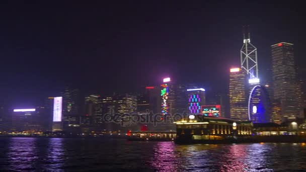 Nacht Hong Kong stadsgezicht panorama — Stockvideo