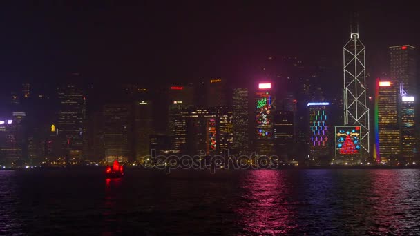 Noite Panorama da paisagem urbana de Hong Kong — Vídeo de Stock