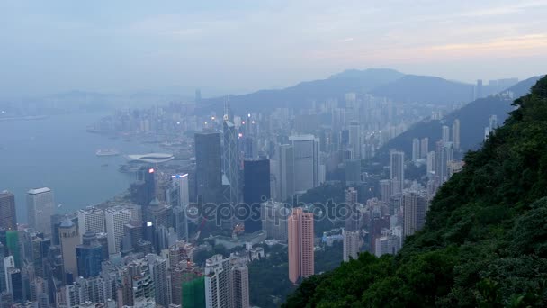 Avond Van Hong Kong Beroemd Uitzicht Punt Stadsgezicht Panorama China — Stockvideo