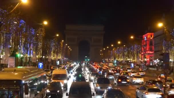 Paris natt trafik — Stockvideo