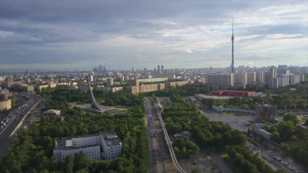 Day Time Moscow Famous Vdnh Cityscape Aerial Panorama Russia — Stock Video
