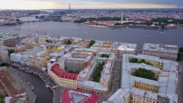 Vackra Flygfoto Över Saint Petersburg Staden Och Floden Neva — Stockvideo