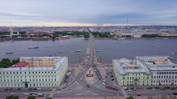 Vackra Flygfoto Över Saint Petersburg Staden Och Floden Neva — Stockvideo