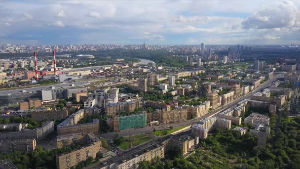 Zonnige Zomer Dag Beroemde Moskou Stadsgezicht Rivier Luchtfoto Panorama Rusland — Stockvideo