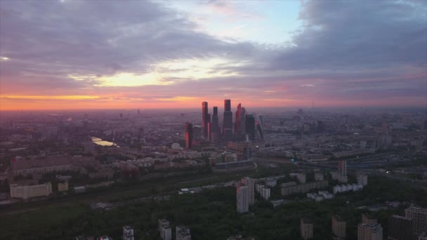 Moskva City Moderna Levande Blockera Stadsbilden Antenn Ner Visa Panorama — Stockvideo