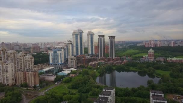 Twilight Moskevské Panoráma Slavné Luxusní Bydlení Blok Antény Panorama Rusku — Stock video