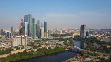 Moskova şehir nehir bay havadan görüntüleri panorama 4k Rusya 